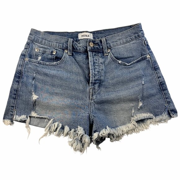 Pistola Womens High Rise Vtg Wash Denim Shorts Sz 27 Raw-Hem CutOff Button fly - Picture 1 of 10